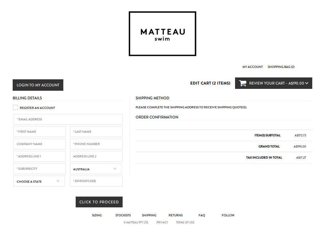 Bigcommerce One Step Checkout In Matteau Swim