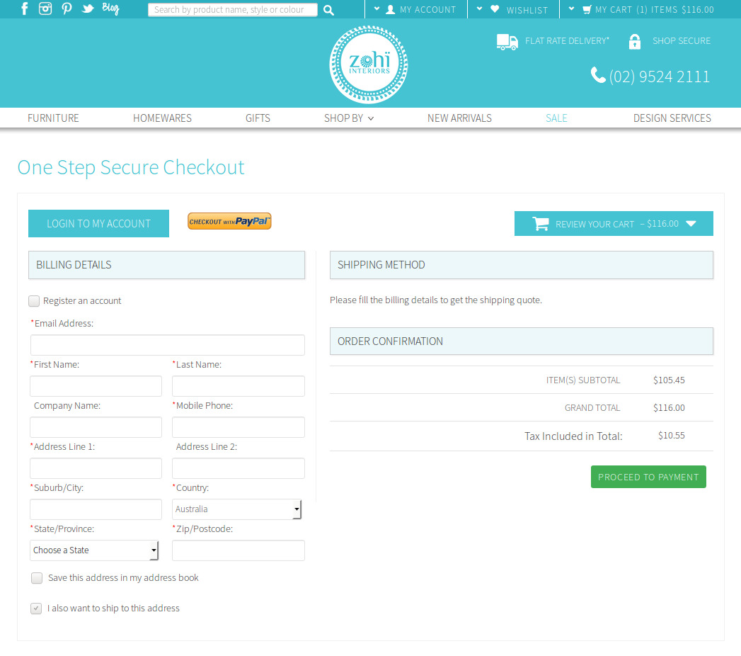 Bigcommerce One Step Checkout In Zohi interiors